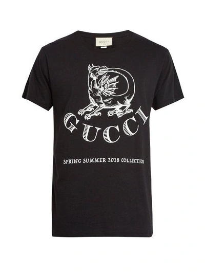 Kategori Ren gør det fladt Gucci Dragoon Printed Cotton Jersey T-shirt In Black | ModeSens