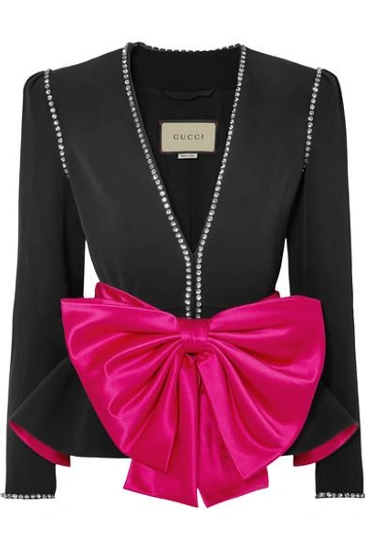 Shop Gucci Bow And Crystal-embellished Crepe Jacket
