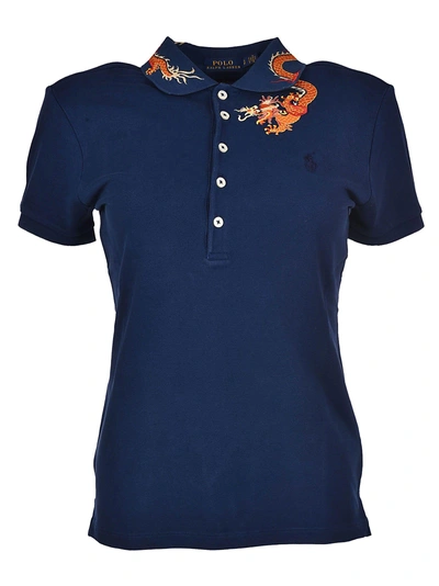 Shop Polo Ralph Lauren Dragon Embroidered Polo Shirt In Blue