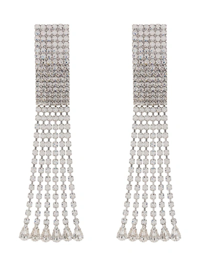 Shop Alessandra Rich Silver Rectangular Crystal Drop Earrings In Metallic