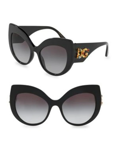 Shop Dolce & Gabbana 55mm Cat Eye Sunglasses In Black Grey