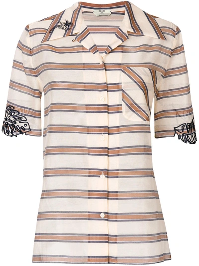 Shop Fendi Striped Embroidered Shirt
