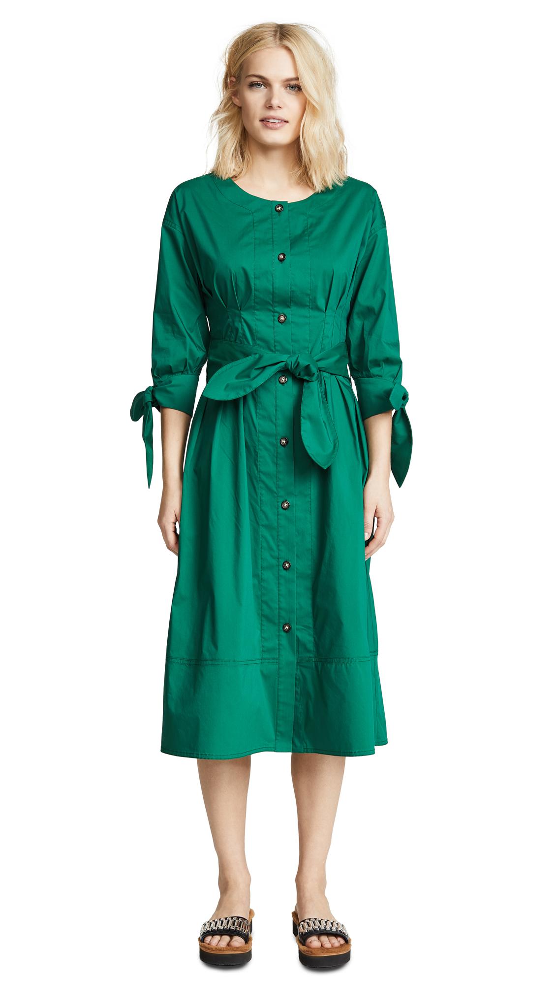 Jason Wu Grey Belted Cotton-blend Poplin Midi Dress In Emerald | ModeSens