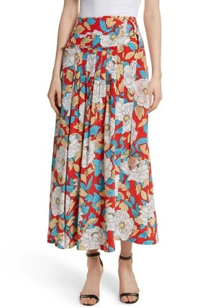 Shop Diane Von Furstenberg Floral Silk Midi Skirt In Boswell Poppy