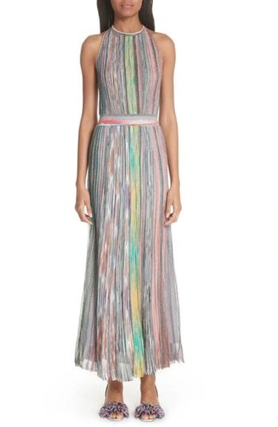 Shop Missoni Metallic Stripe Halter Dress In Multi
