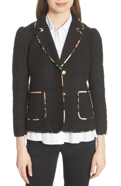 Shop Kate Spade Blossom Trim Tweed Jacket In Black