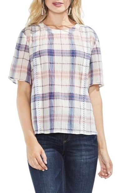 Shop Vince Camuto Pavillion Plaid Embroidered Top In Ash Rose