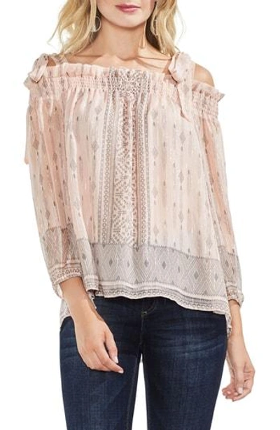 Shop Vince Camuto Delicate Diamond Geo Cold Shoulder Top In French Peach