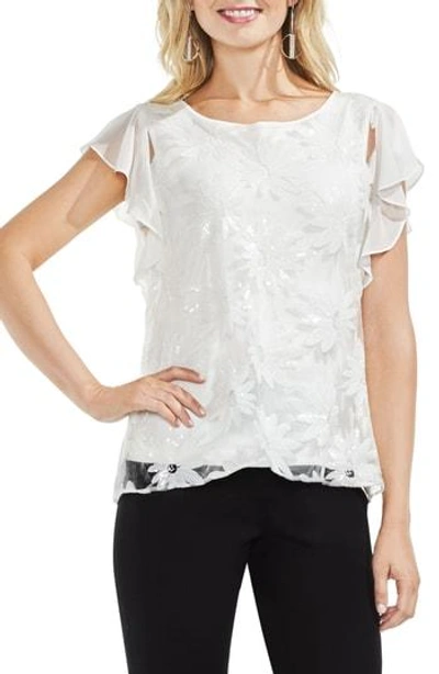 Shop Vince Camuto Embroidered Sequin Ruffle Sleeve Blouse In New Ivory