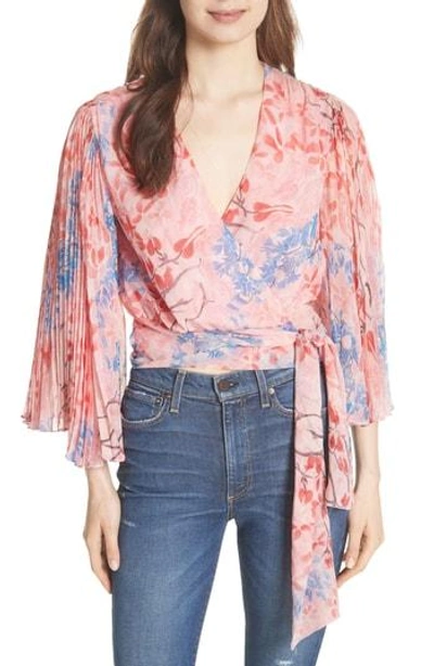 Shop Alice And Olivia Pleat Sleeve Silk Wrap Top In Lola Floral