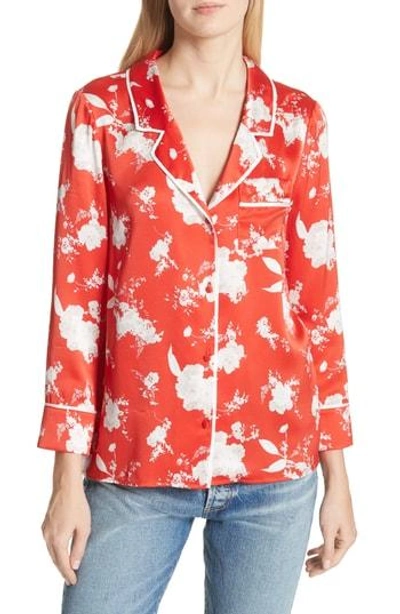 Shop Alice And Olivia Keir Floral Silk Pajama Shirt In Floral Damask - Poppy