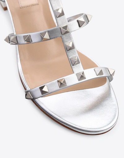 Shop Valentino Garavani Rockstud Metallic Ankle Strap Sandal 60mm In Silver