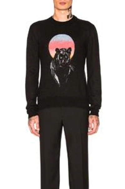 Shop Saint Laurent Panther Jacquard Wool Crew In Black