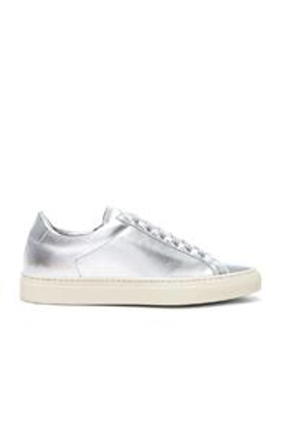 Shop Common Projects Leather Retro Low Achilles Sneakers In Metallic Silver