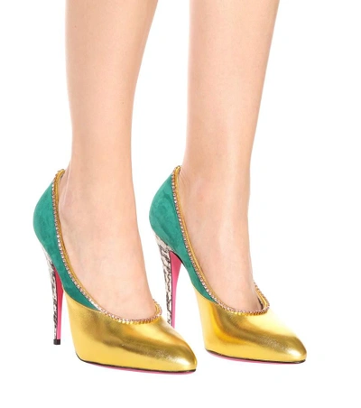 Shop Gucci Embellished Metallic Leather Pumps In Multicoloured