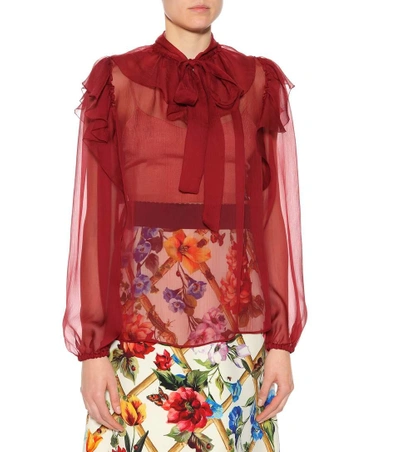 Shop Dolce & Gabbana Silk Chiffon Blouse In Red