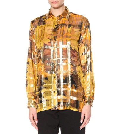 Shop Dries Van Noten Metallic Silk-blend Shirt In Gold