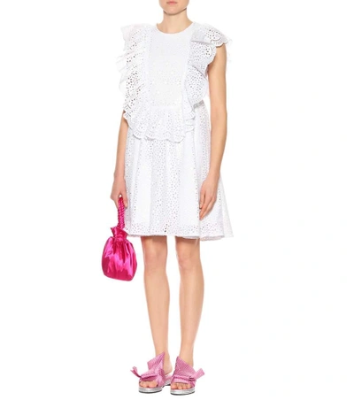 Shop Msgm Cotton Eyelet Lace Minidress In White