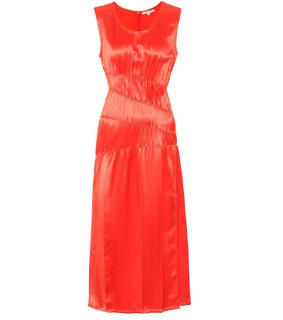 Shop Helmut Lang Satin Midi Dress In Red