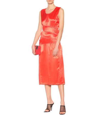 Shop Helmut Lang Satin Midi Dress In Red