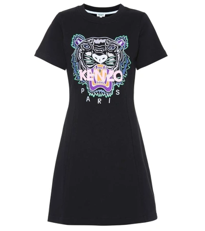 Shop Kenzo Tiger Logo Cotton Minidress In Black