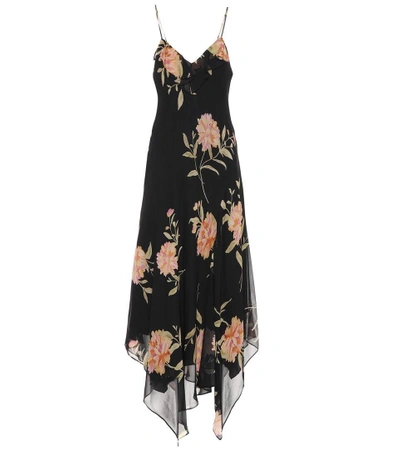 Shop Polo Ralph Lauren Floral-printed Silk Dress In Black