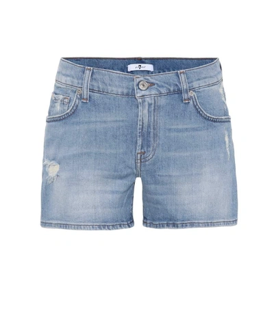 Shop 7 For All Mankind Mid-rise Denim Shorts In Blue