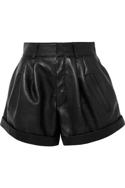 Shop Saint Laurent Leather Shorts In Black