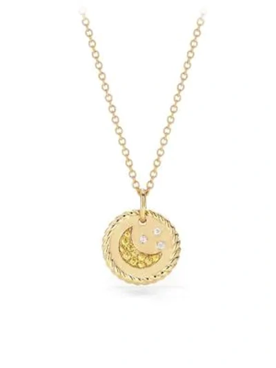 Shop David Yurman Cable Collectibles Moon And Stars 18k Gold & Diamond Necklace In Yellow Gold