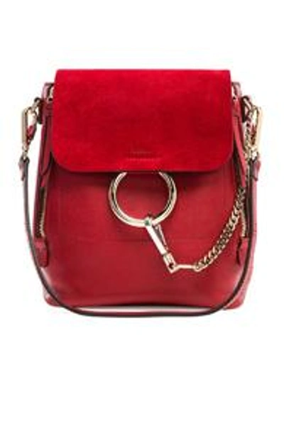 Shop Chloé Chloe Small Faye Calfskin & Suede Backpack In Red