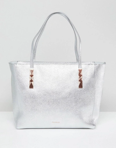 Shop Ted Baker Soft Leather Tote With Zip - Silver