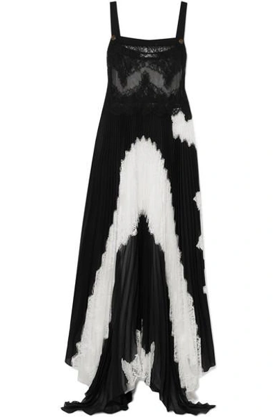 Shop Givenchy Lace And Pleated Silk-blend Georgette Gown In Black