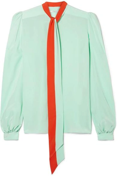 Shop Givenchy Pussy-bow Silk Crepe De Chine Blouse In Mint