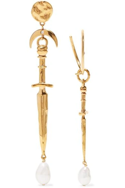 Shop Givenchy Dagger Gold-tone, Crystal And Pearl Earrings