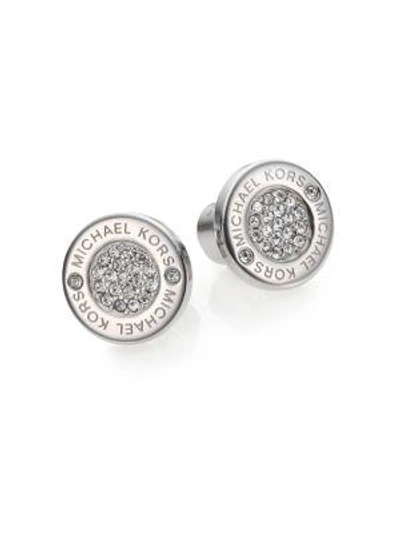 Shop Michael Kors Heritage Plaque Pavé Logo Stud Earrings/silvertone