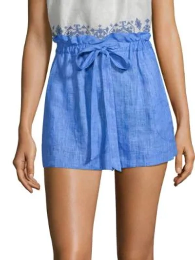 Shop Milly Kori Linen Shorts In Cobalt
