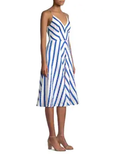 Shop Milly Monroe Striped Flare Dress In Cobalt