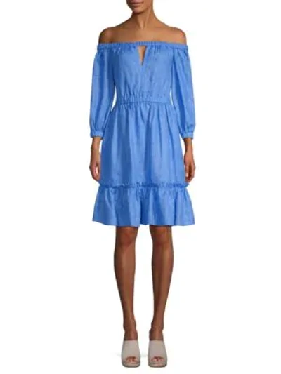 Shop Milly Amanda Off-the-shoulder Dress In Cobalt