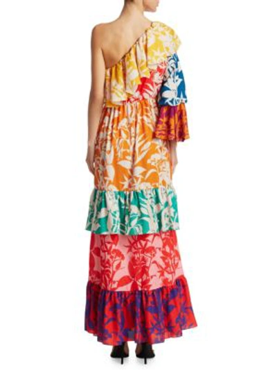 Shop Borgo De Nor Penelope One-shoulder Silk Ruffle Dress In Marquesa Multi