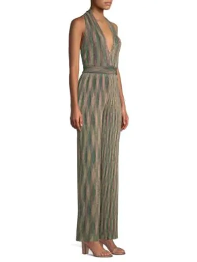 Shop M Missoni Metallic Knit Striped Jumpsuit In Navy