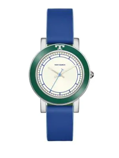 Shop Tory Burch Ellsworth Stainless Steel Leather-strap Watch In Silver