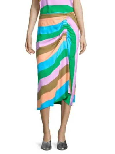 Shop Tibi Stripe Shirred Skirt In Stripe Multi