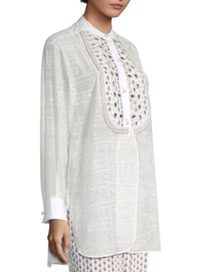 Shop Etro Mirror Bib-embroidered Blouse In White