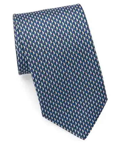 Shop Ferragamo Silk Sailboat Tie In Navy