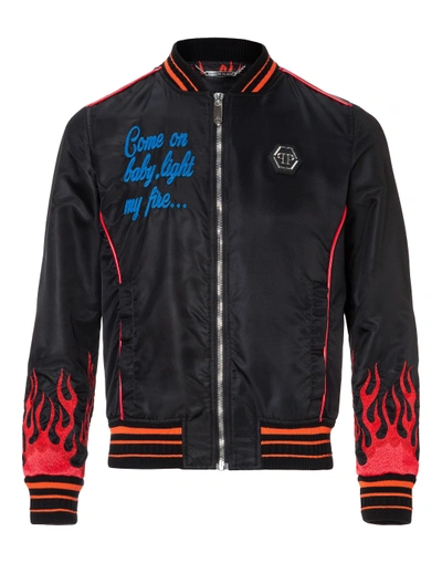 Shop Philipp Plein Nylon Jacket "hotfix Flames"