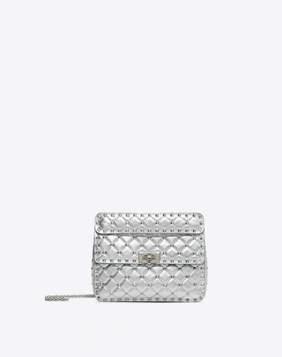 Shop Valentino Garavani Medium Metallic Rockstud Spike Bag In Silver