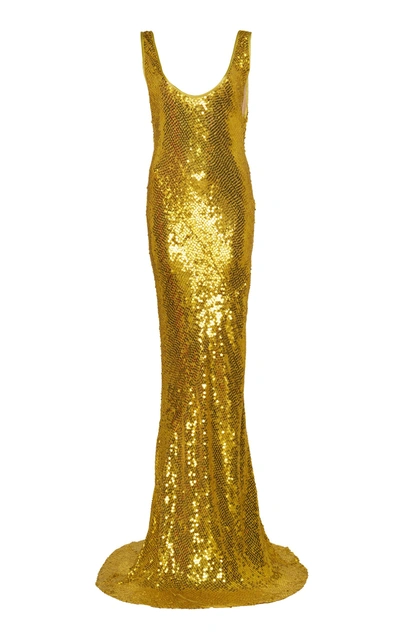 Shop Galvan Sequined Valletta Dress In Yellow