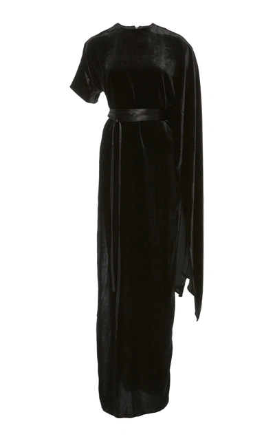 Shop A.w.a.k.e. Velvet Single Sleeve Dress In Black