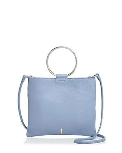 Shop Thacker Le Pouch Leather Crossbody In Blue/silver