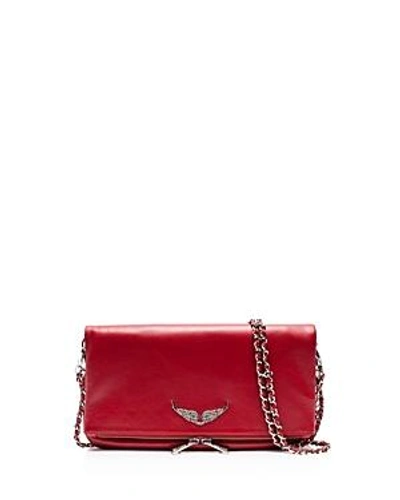 Shop Zadig & Voltaire Rock Leather Crossbody Clutch In Rouge Red/silver